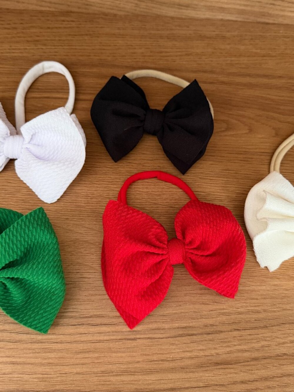 Lot of 5 Infant Headband Bows Red Green White Black